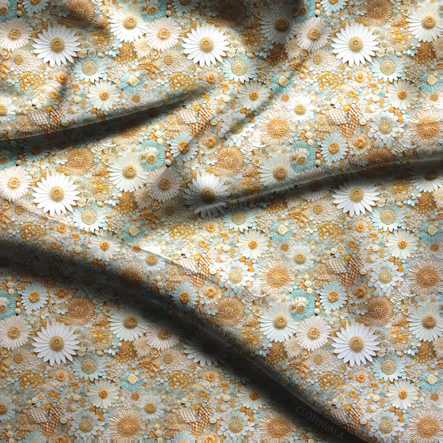 Hotpick Daisy Botanical - Pastoral Chic Mosaic Harmony Soft Crepe Printed Fabric
