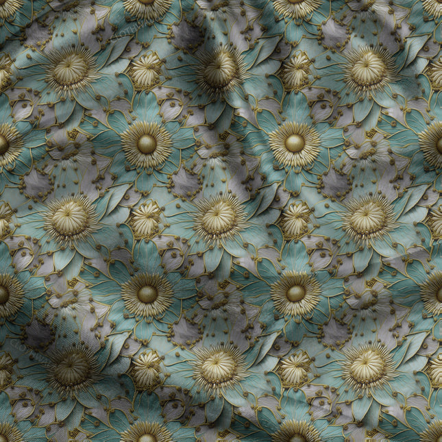 Luxury Golden Floral Delight uSoft Satin Printed Fabric