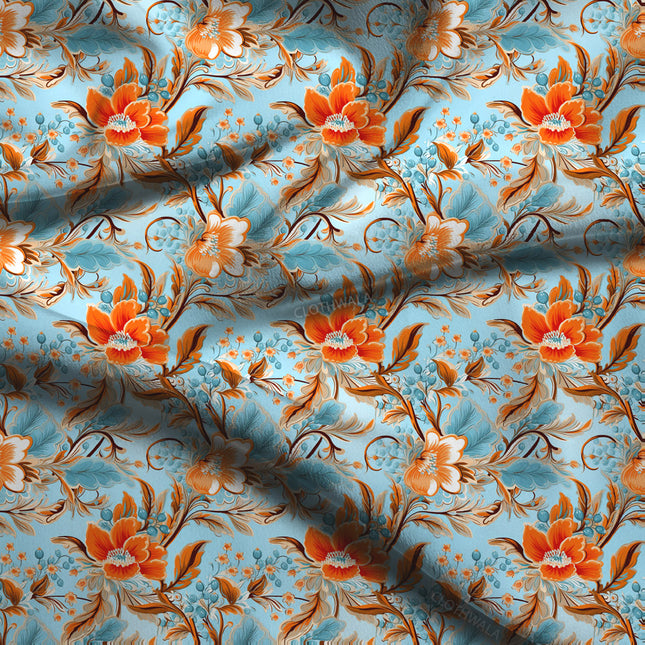 Premium Autumn Floral Elegance Soft Crepe Printed Fabric