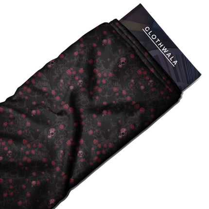 Premium Crimson Gothic Skull Whispers uSoft Satin Printed Fabric