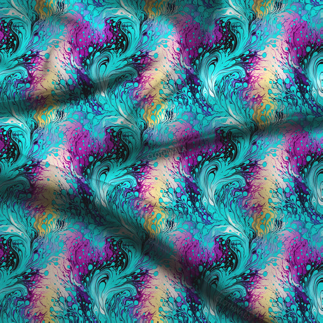 Limited Edition Aqua Abstract Swirl Soft Crepe Printed Fabric