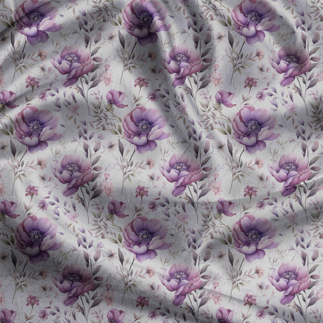 Must-Have Lavender Floral Bliss uSoft Satin Printed Fabric