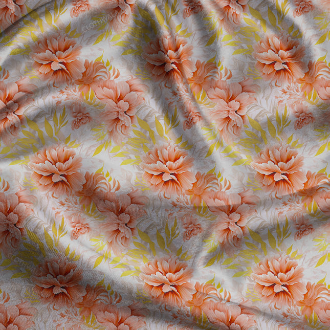 Limited Edition Peach Floral Garden uSoft Satin Printed Fabric