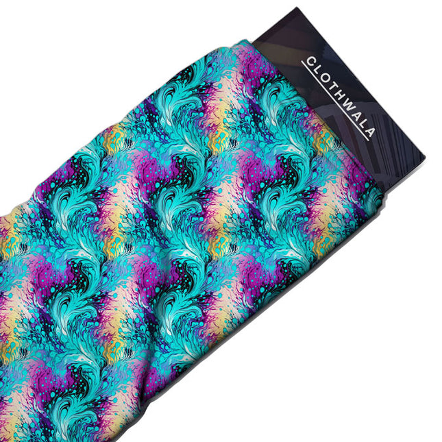 Limited Edition Aqua Abstract Swirl Soft Crepe Printed Fabric