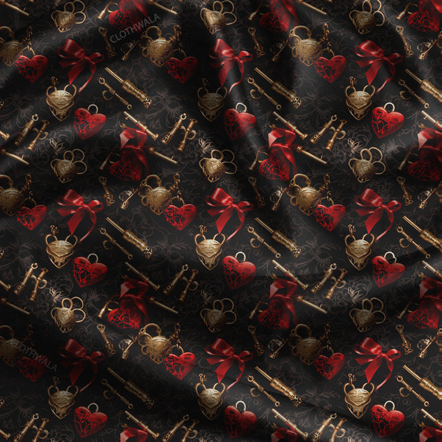 Trendy 3D Whimsical Love Lock uSoft Satin Printed Fabric