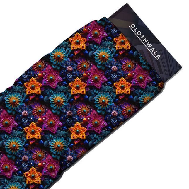 Exclusive Midnight Floral Petal Soft Crepe Printed Fabric