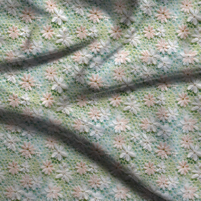 Trendy Lagoon Floral Lace Soft Crepe Printed Fabric