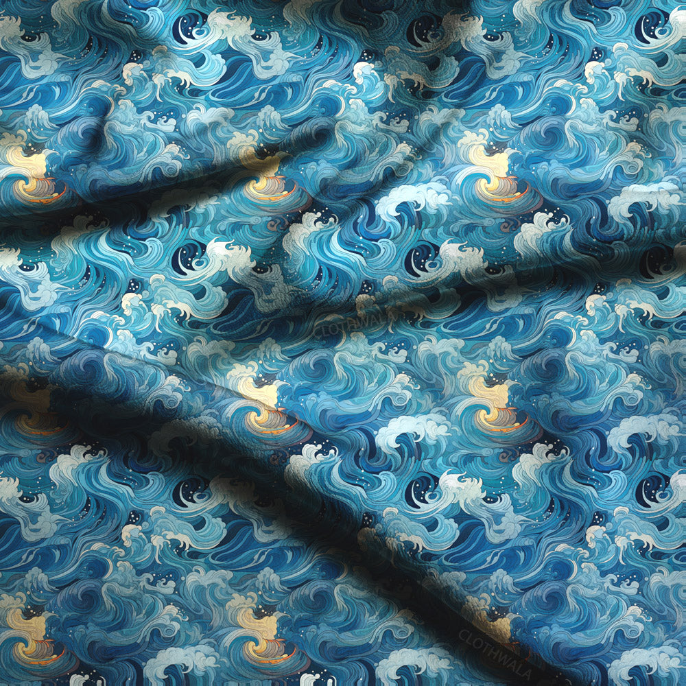 Premium Wave Abstract Dreamscape Soft Crepe Printed Fabric