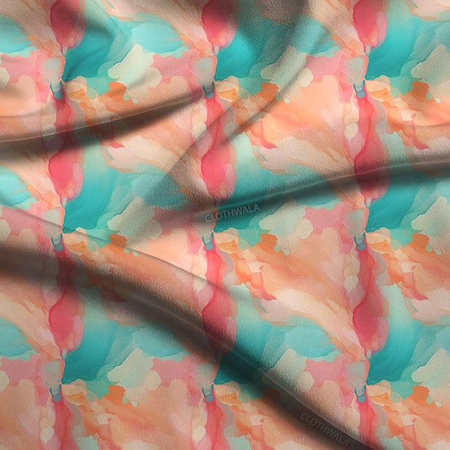 Must-Have Aqua Abstract Flame Soft Crepe Printed Fabric