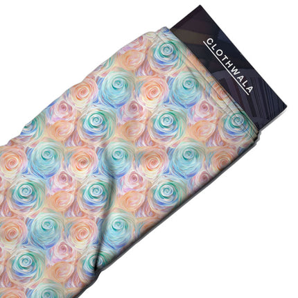 Must-Have Pastel Floral Delicacy Petal Whirl Soft Crepe Printed Fabric
