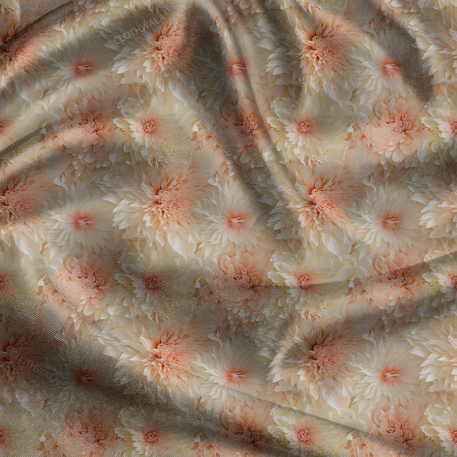 Must-Have Apricot Floral Dahlia uSoft Satin Printed Fabric