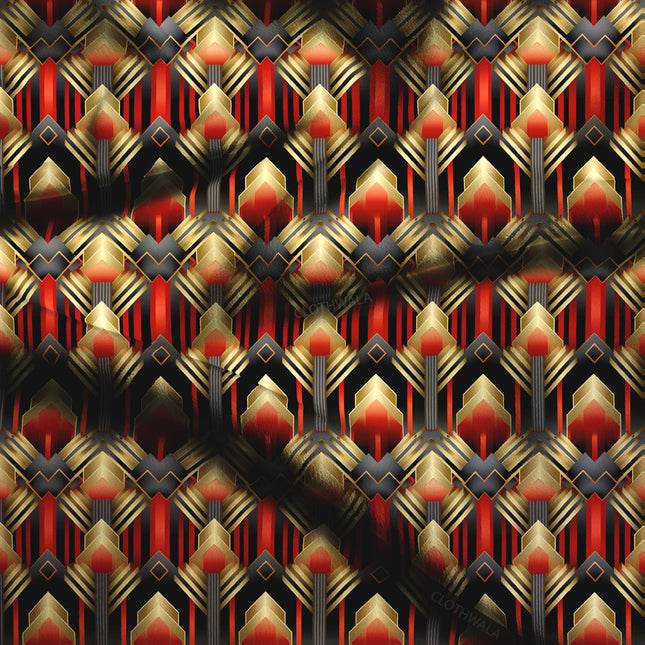 Premium Geometric - Vintage Glam Art Deco Fusion Soft Crepe Printed Fabric