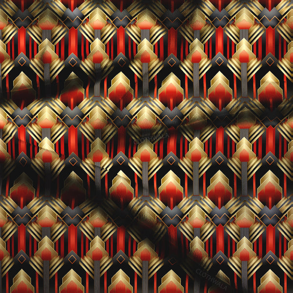 Premium Geometric - Vintage Glam Art Deco Fusion Soft Crepe Printed Fabric