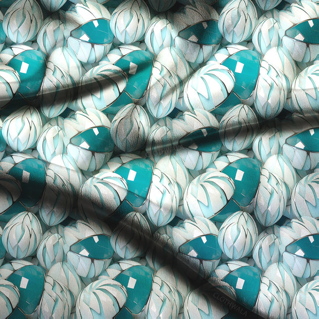 Trendy Aqua Floral Petal Soft Crepe Printed Fabric