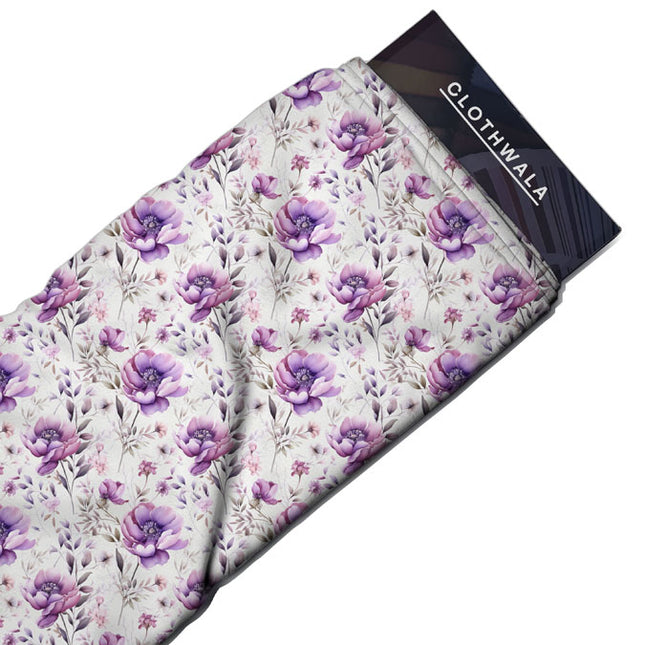 Must-Have Lavender Floral Bliss uSoft Satin Printed Fabric