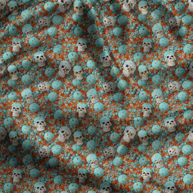 Must-Have Turquoise Novelty Skull Tango uSoft Satin Printed Fabric