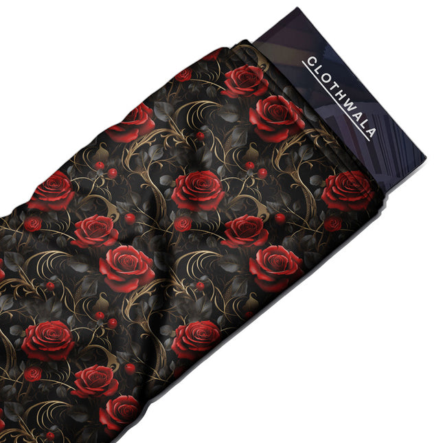 Hotpick Scarlet 3D Floral Rose uSoft Satin Printed Fabric
