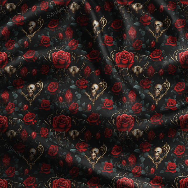 Trendy Eternal Gothic Embrace uSoft Satin Printed Fabric