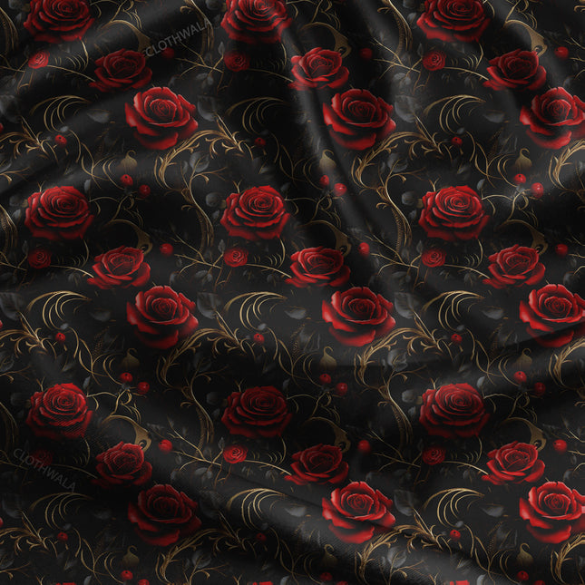 Hotpick Scarlet 3D Floral Rose uSoft Satin Printed Fabric