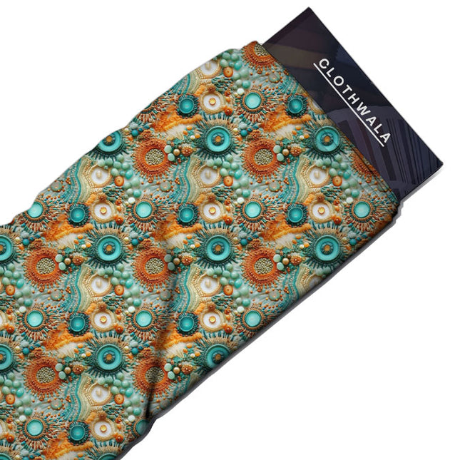 Hotpick Sunlit Abstract - Maritime Radiance Coral Medallions Soft Crepe Printed Fabric