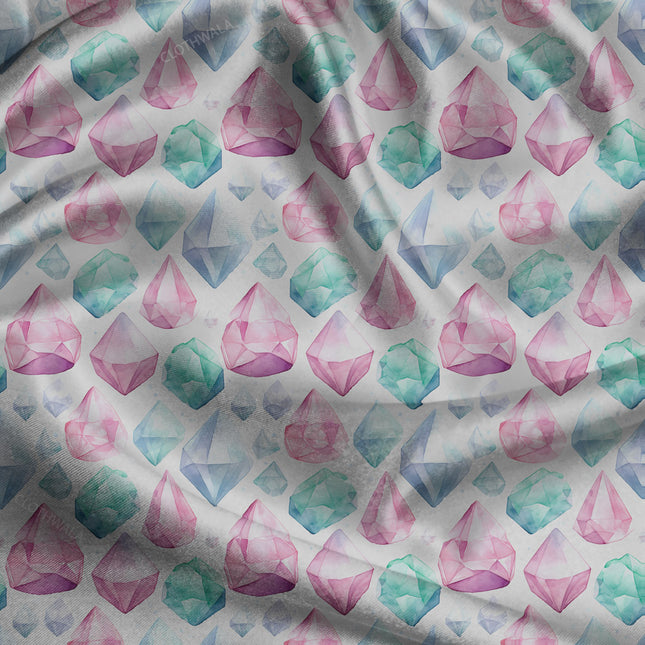 Premium Gemstone Geometric Mosaic uSoft Satin Printed Fabric