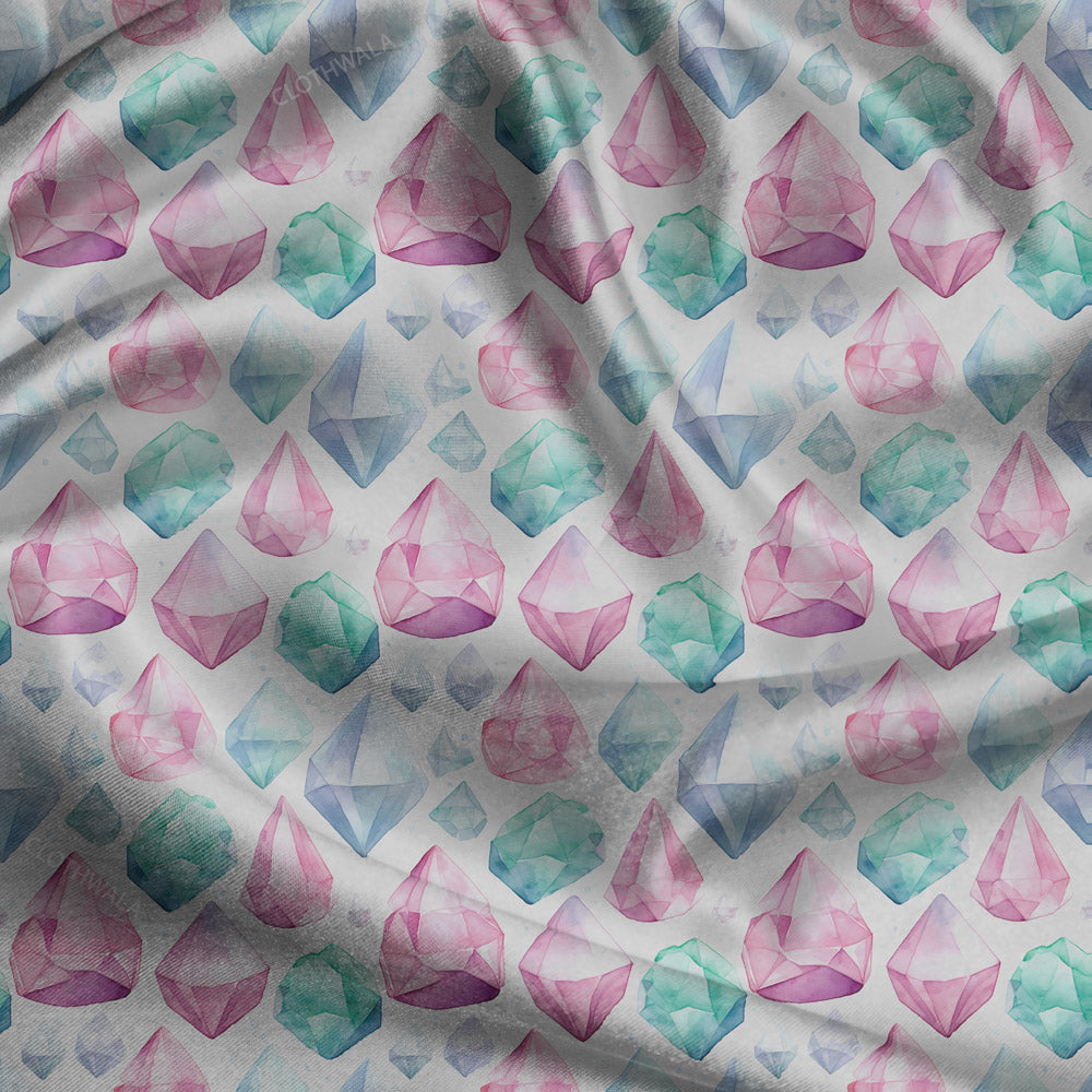 Premium Gemstone Geometric Mosaic uSoft Satin Printed Fabric