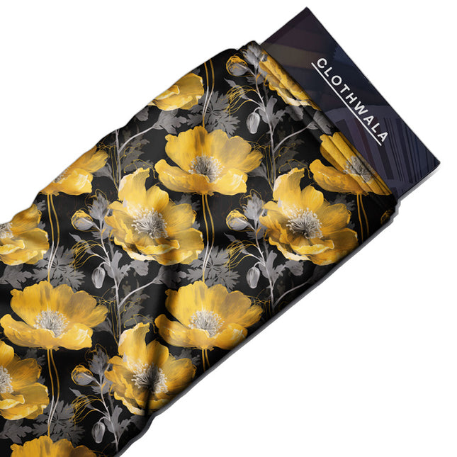Bestseller Midnight Floral Marigold Bloom uSoft Satin Printed Fabric