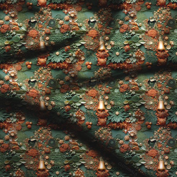 Elite Botanical Floral Mosaic Soft Crepe Printed Fabric