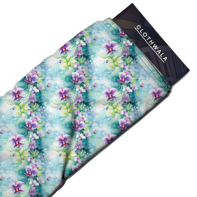 Hotpick Orchid Floral Mist Fantasy Soft Crepe Printed Fabric