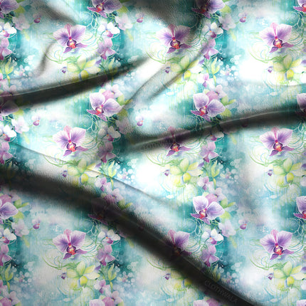 Hotpick Orchid Floral Mist Fantasy Soft Crepe Printed Fabric