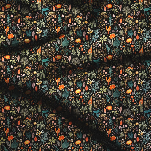 Latest Enchanted Mystic Night Forest Whispers Soft Crepe Printed Fabric