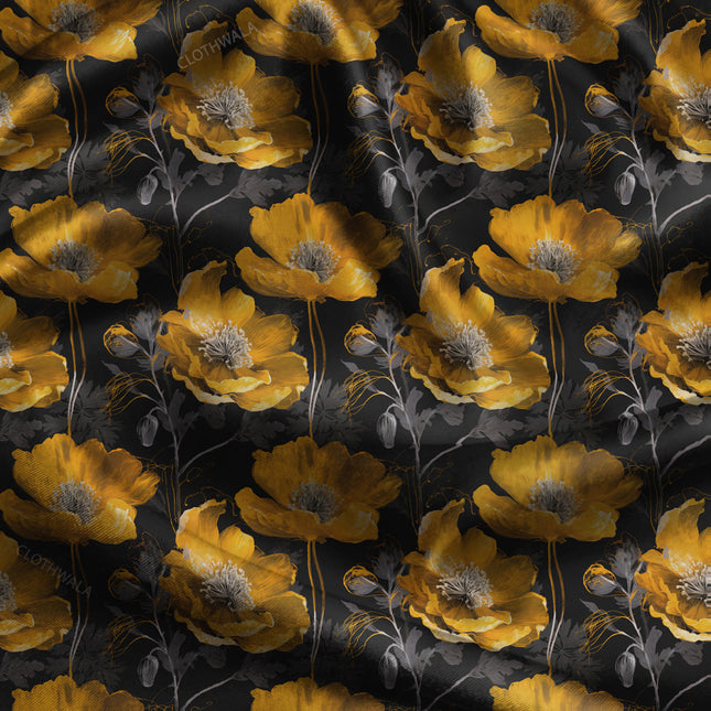 Bestseller Midnight Floral Marigold Bloom uSoft Satin Printed Fabric