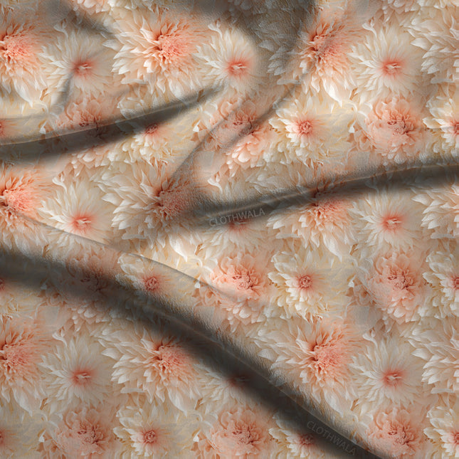 Must-Have Apricot Floral Dahlia Soft Crepe Printed Fabric