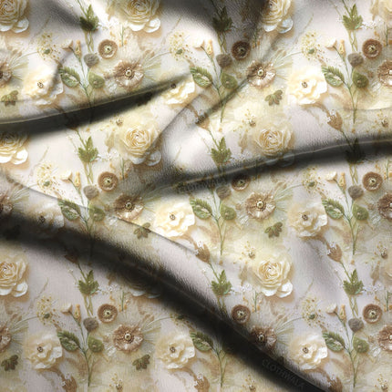 Limited Edition Vintage Floral Floral Whisper Soft Crepe Printed Fabric