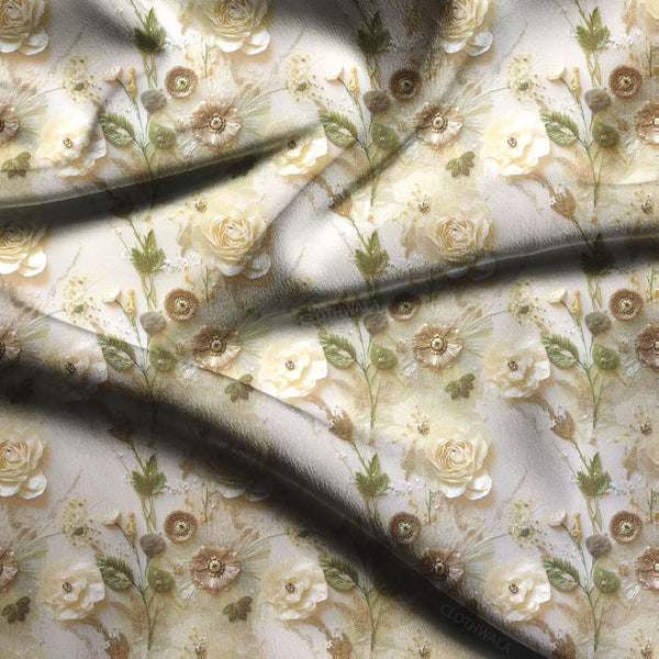 Limited Edition Vintage Floral Floral Whisper Soft Crepe Printed Fabric