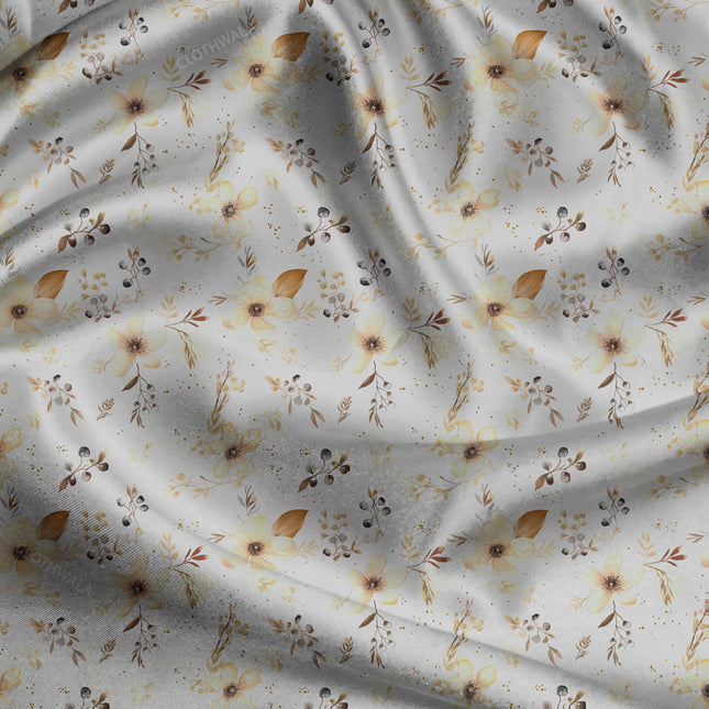 Latest Autumnal Botanical Hush uSoft Satin Printed Fabric