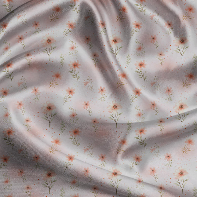 Hotpick Peach Floral Whisper uSoft Satin Printed Fabric