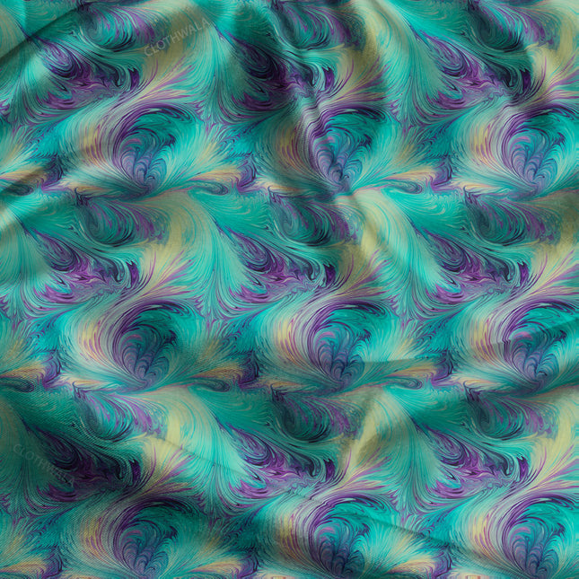 Exclusive Peacock Abstract Vortex uSoft Satin Printed Fabric