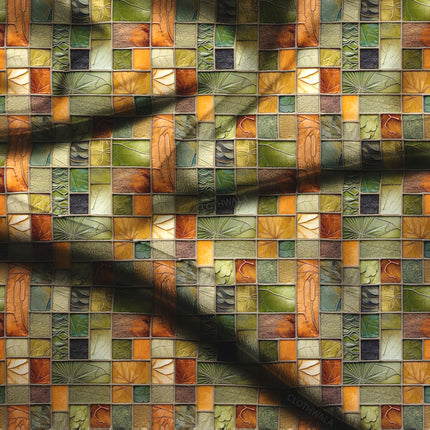 Exclusive Autumn Geometric/Botanical Hybrid Mosaic Soft Crepe Printed Fabric