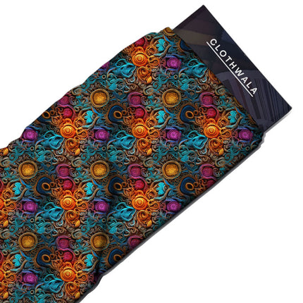 Exclusive Spiral Baroque Elegance Soft Crepe Printed Fabric