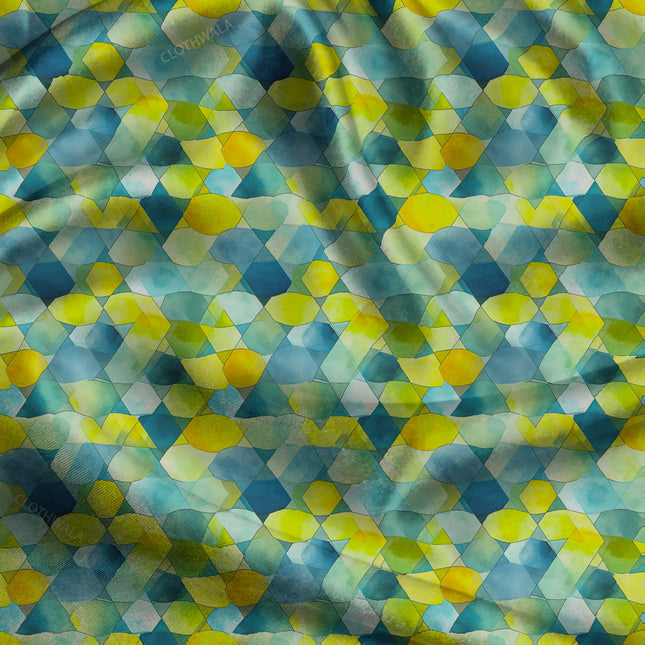 Limited Edition Citrus Abstract Geometric Mosaic uSoft Satin Printed Fabric