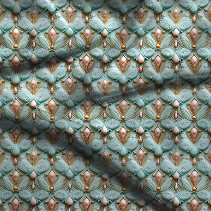 Trendy Aqua Art Deco Delight Soft Crepe Printed Fabric
