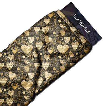 Trendy Pixel Scripted Hearts uSoft Satin Printed Fabric