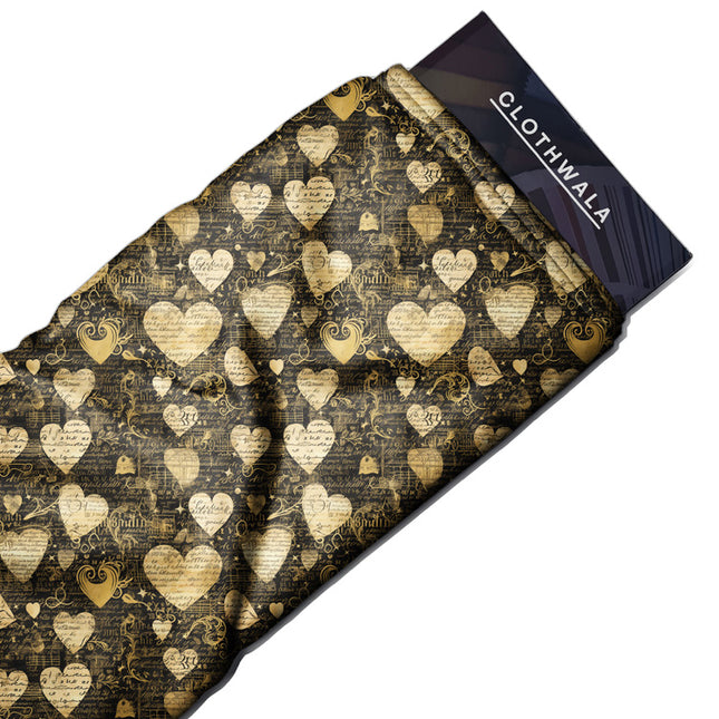 Trendy Pixel Scripted Hearts uSoft Satin Printed Fabric