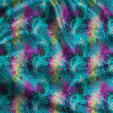 Limited Edition Aqua Abstract Swirl uSoft Satin Printed Fabric