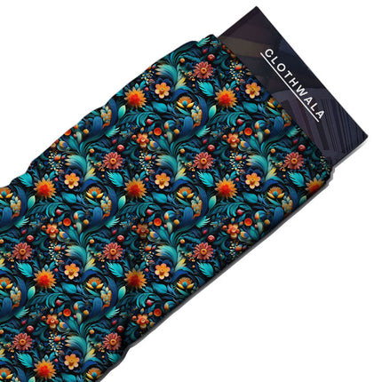 Limited Edition Teal Floral Tropic Fantasy Soft Crepe Printed Fabric
