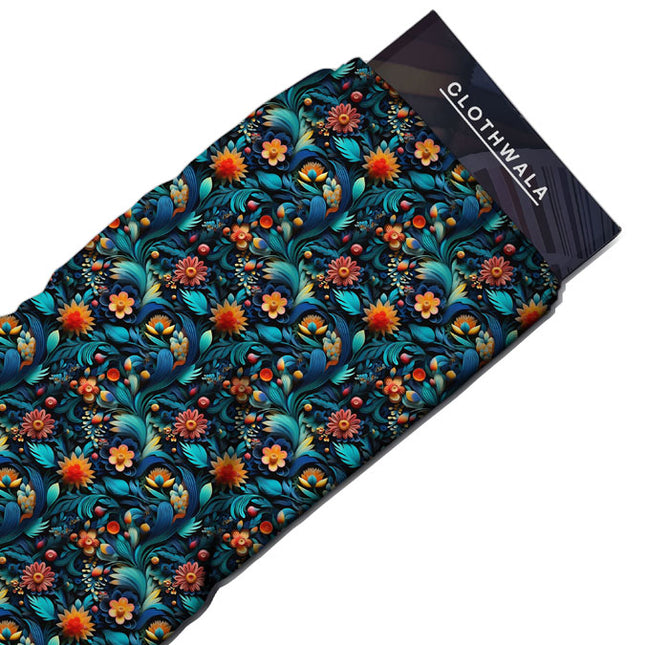 Limited Edition Teal Floral Tropic Fantasy Soft Crepe Printed Fabric