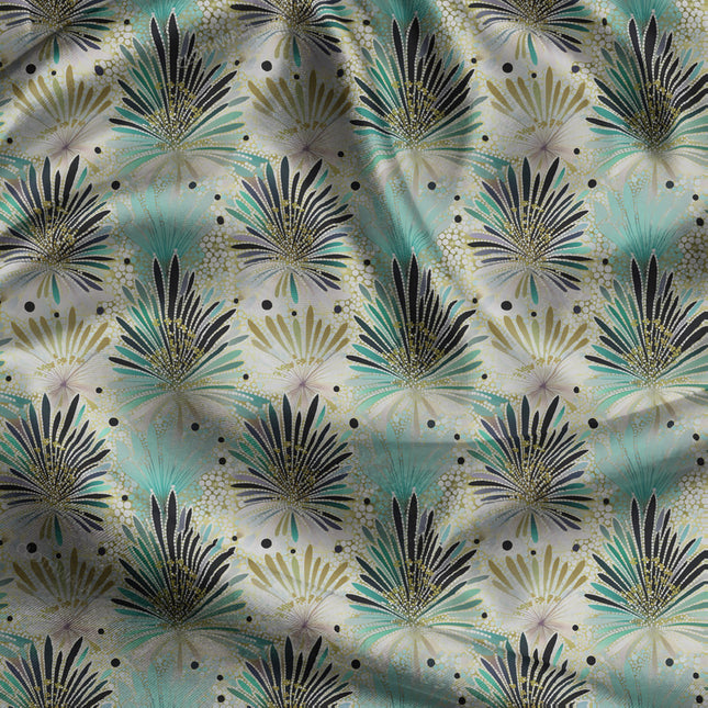 Trendy Gilded Botanical Glam Palm Dazzle uSoft Satin Printed Fabric