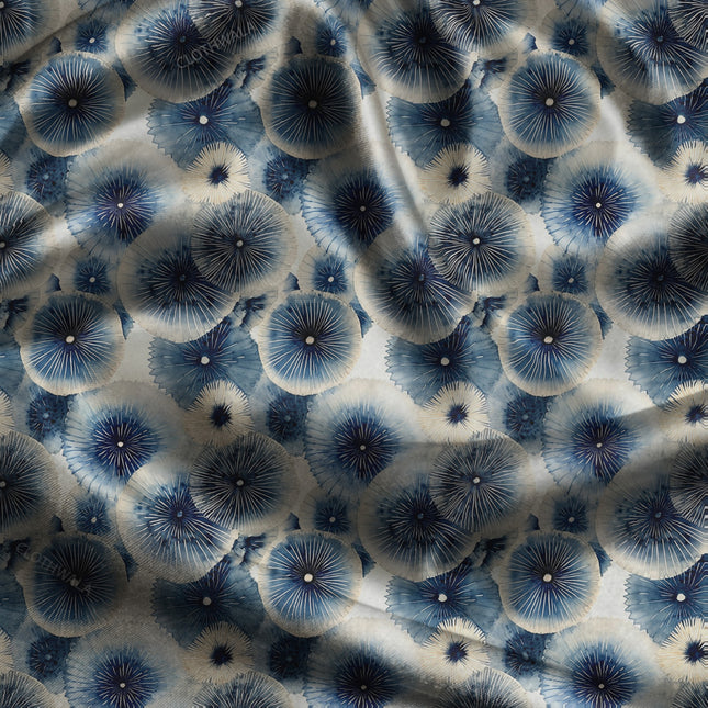 Hotpick Indigo Abstract Jellyfish Dance uSoft Satin Printed Fabric