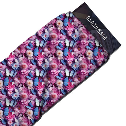 New Butterfly Floral and Fauna Whimsy Soft Crepe Printed Fabric